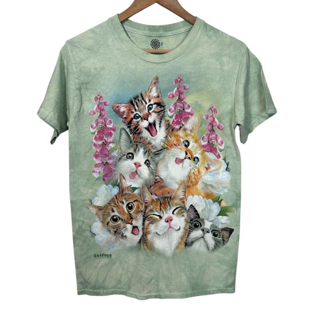 The Mountain Cat Selfie T Shirt Unisex S Bleached Dye Wash Kitty Cat Lady